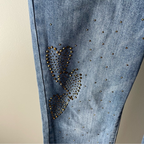 Frank Lyman Rhinestone Heart Embellished Jewelled Denim Jeans Size Medium - Picture 5 of 8